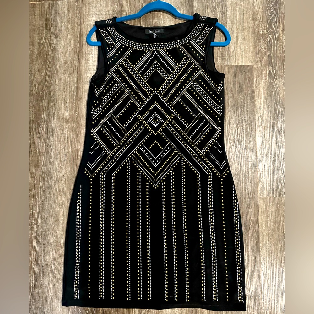 NWT WHBM little black dress with beautiful gold detail